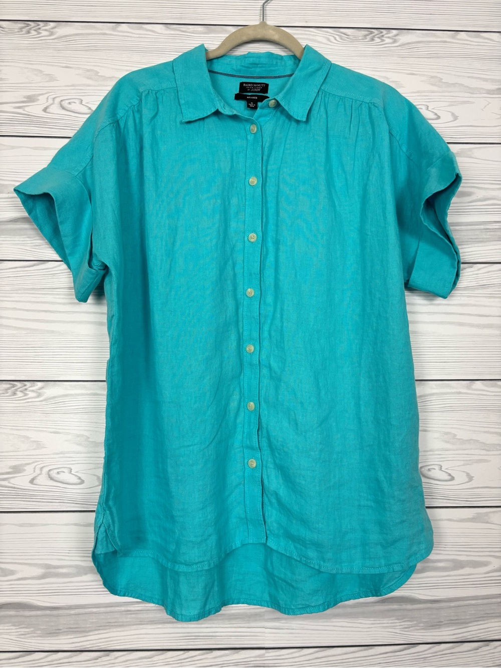 Baird McNutt Irish Linen for J. Crew relaxed fit button down teal shirt Medium
